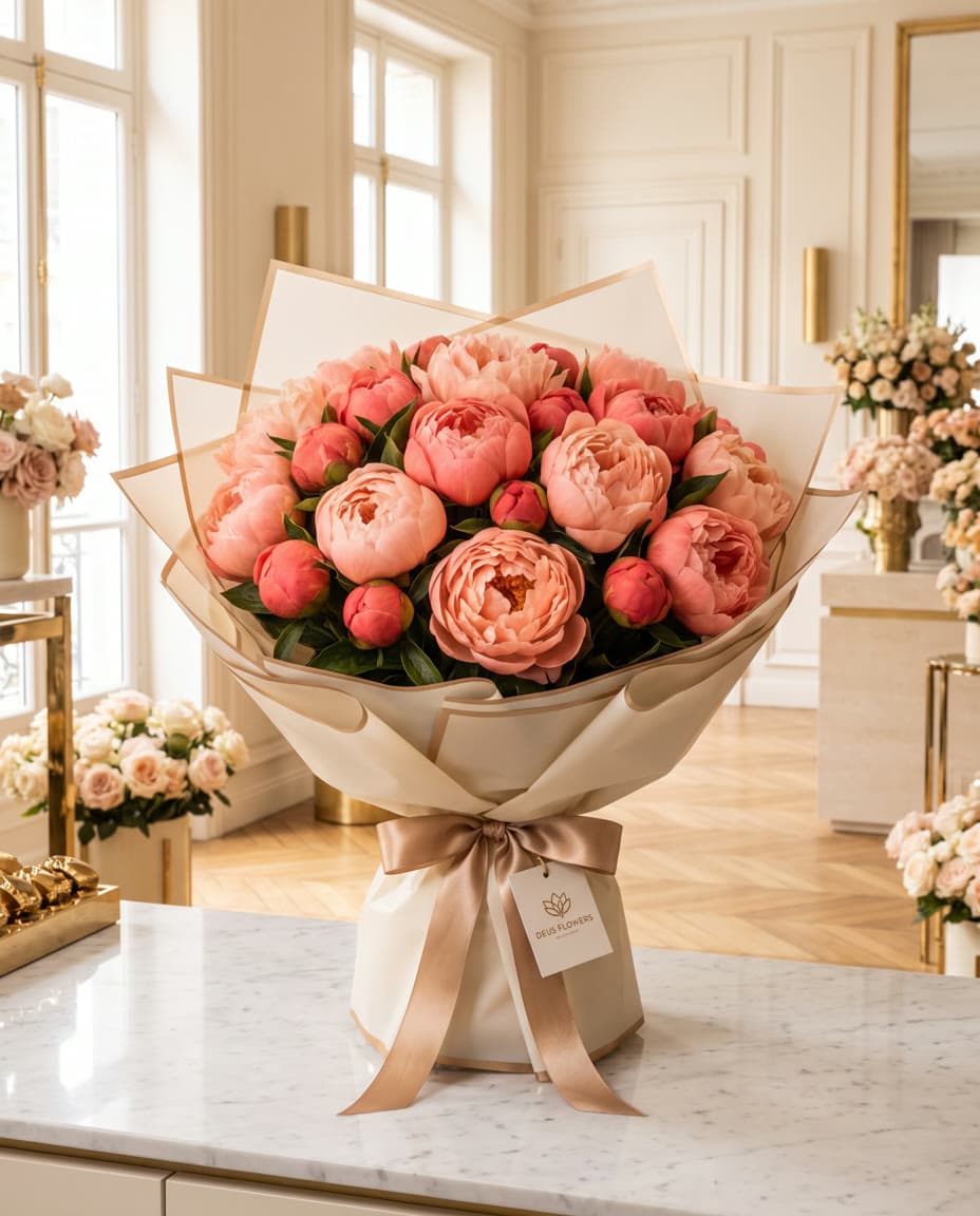 Coral Charm: 25 korallenrote Pfingstrosen