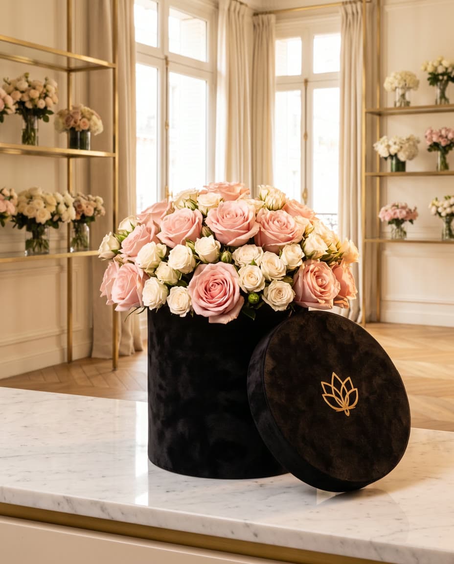 Hat Box Noir: Розы в бархатной шляпной коробке