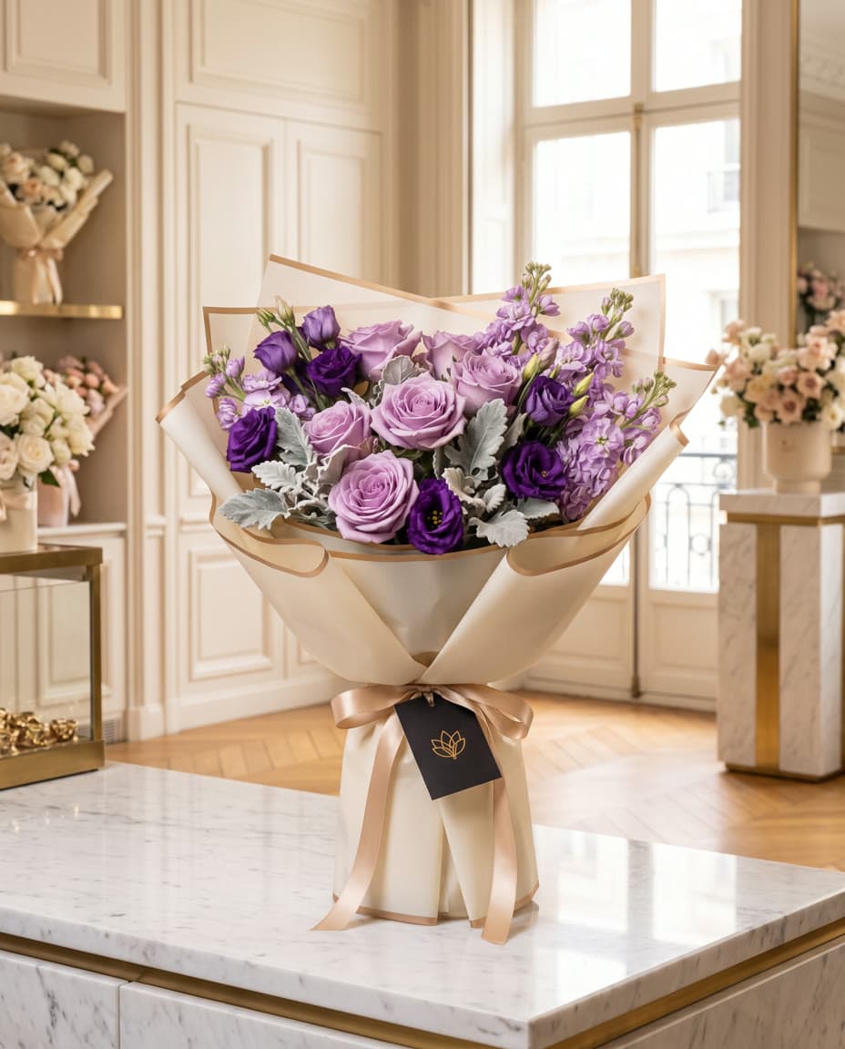 Lavender Mist: Lavendelfarbene Rosen und Eustoma
