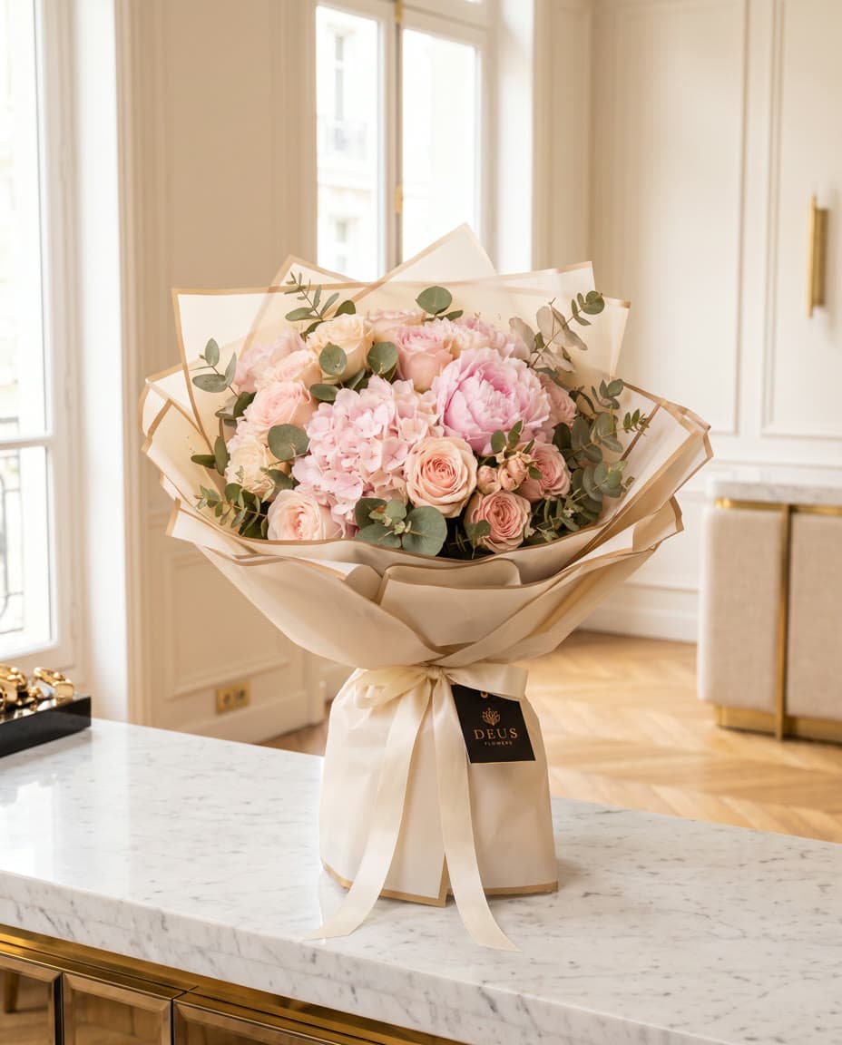 Pink Cloud: Peonies, hydrangea and garden roses