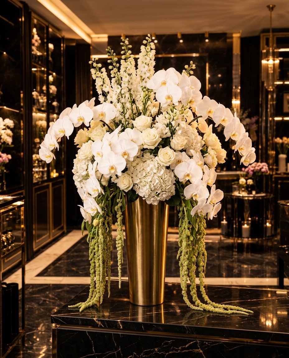 Deus Signature: Monumentale Komposition in goldener Vase