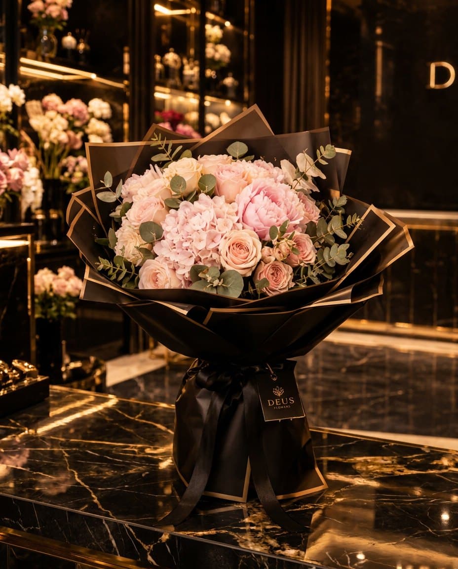 Pink Cloud: Peonies, hydrangea and garden roses