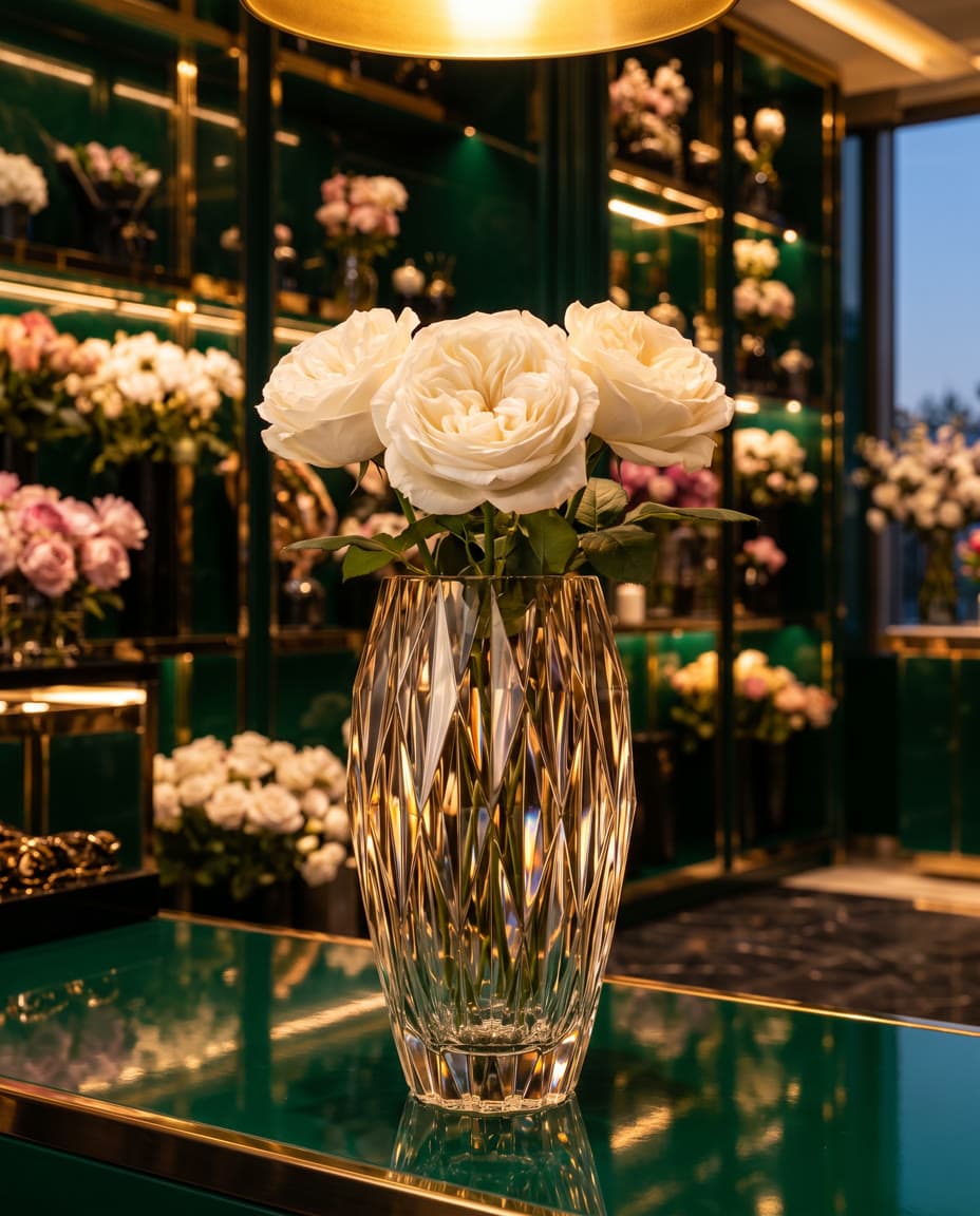 Deus Crystal Vase: Hand-cut, 30 cm tall